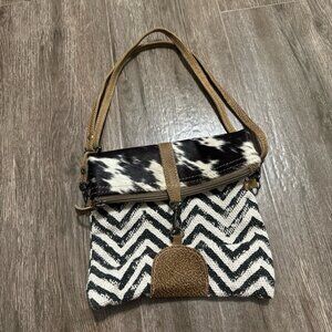 Myra bag calf crossbody bag animal print genuine leather and canvas purse